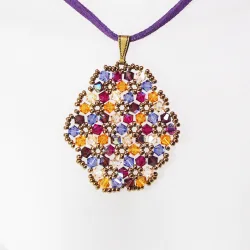 Pendant 40cm - Malvina Oval-Purple Suedine - Pendant 40cm - Laiton bronze